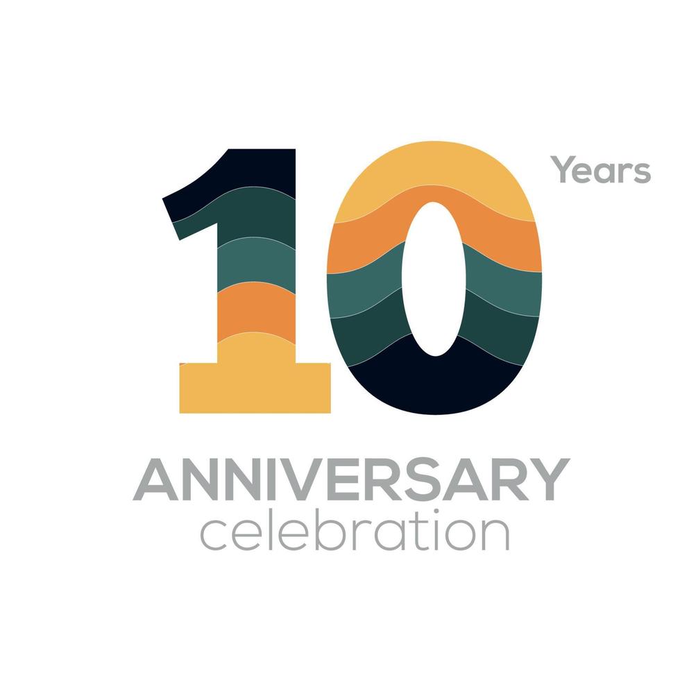 10th Anniversary Logo Design, Number 10 Icon Vector Template.Minimalist Color Palettes