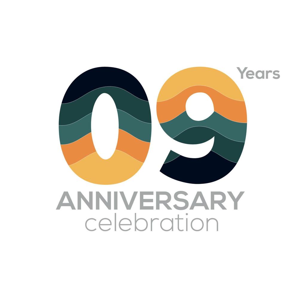 09th Anniversary Logo Design, Number 09 Icon Vector Template.Minimalist Color Palettes