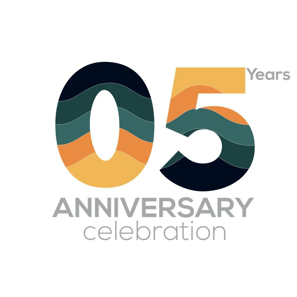 Diseño del logotipo del quinto aniversario, plantilla de vector de icono número 05.paletas de colores minimalistas