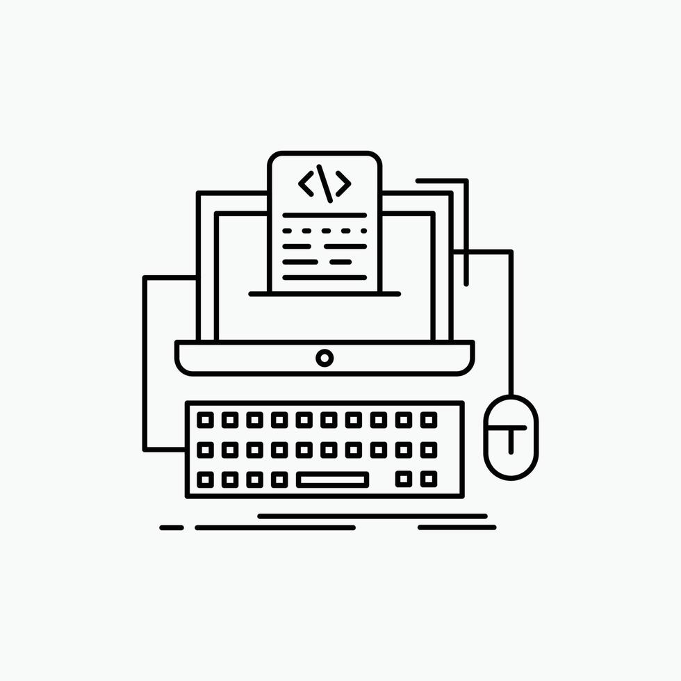 Code. coding. computer. monoblock. screen Line Icon. Vector isolated illustration