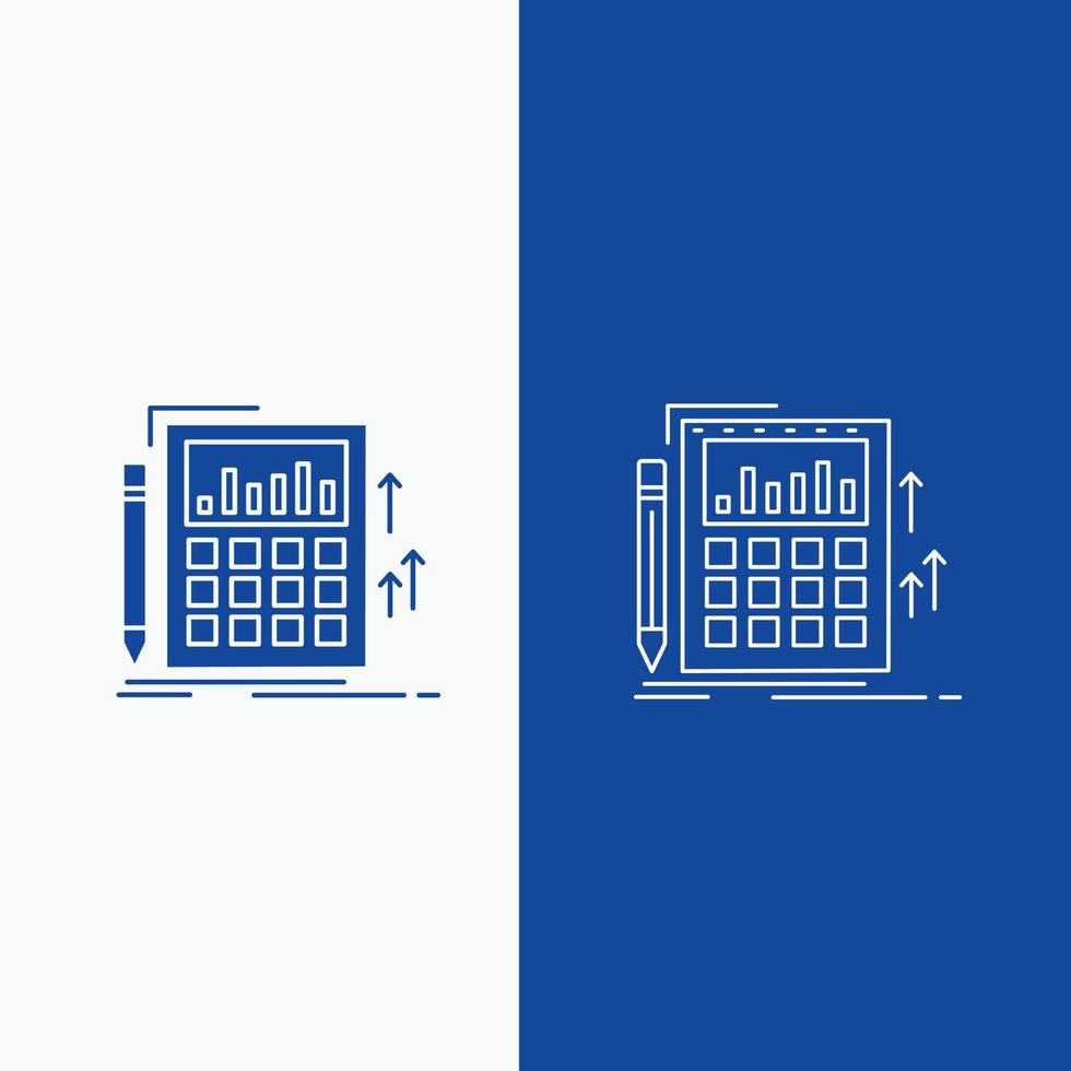 Accounting. audit. banking. calculation. calculator Line and Glyph web Button in Blue color Vertical Banner for UI and UX. website or mobile application vector