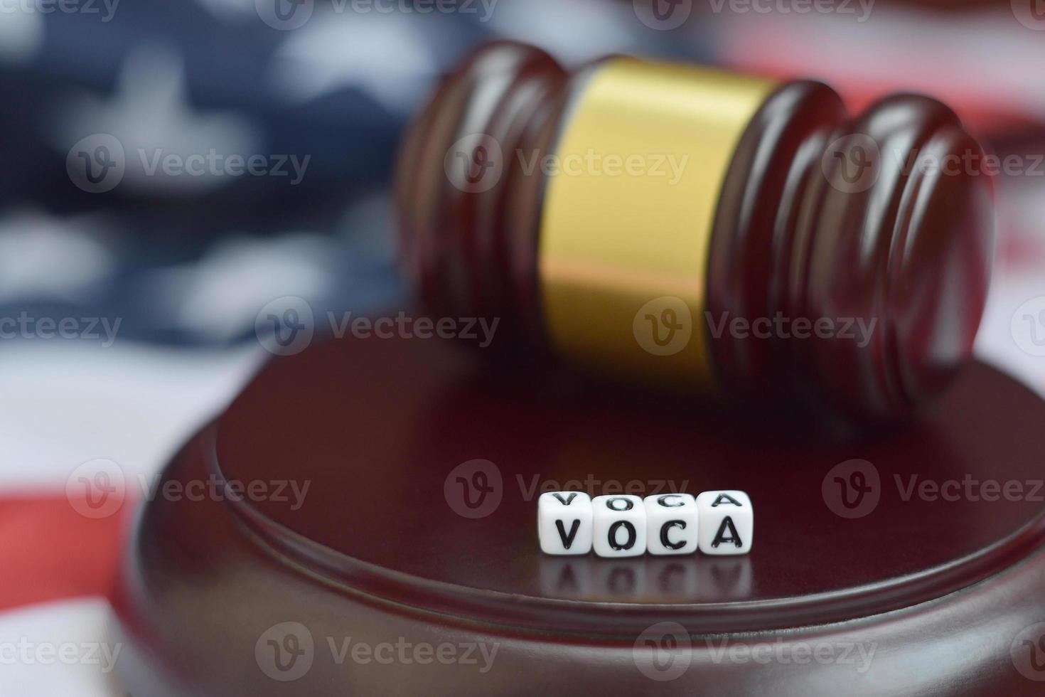 Justice mallet and VOCA acronym. Victims of crime act photo