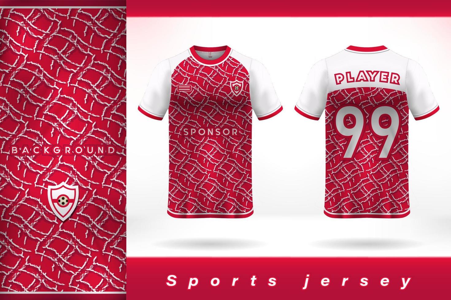 Red and white sports jersey template design style number 01 vector