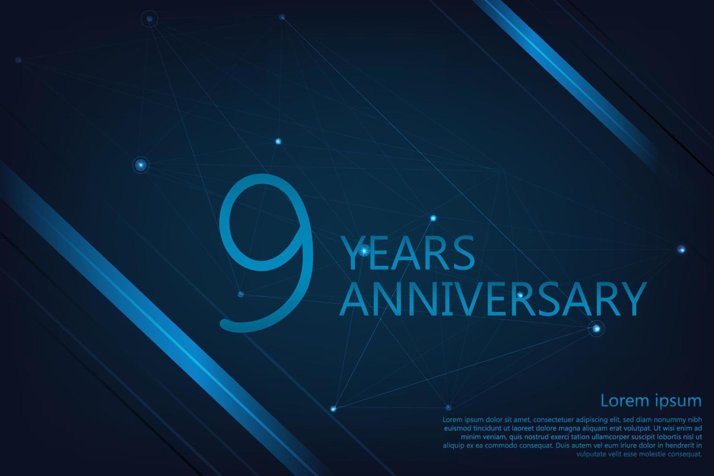 9 Years Anniversary. Geometric Anniversary greeting banner. Poster template for Celebrating 9th anniversary event party. Vector illustration