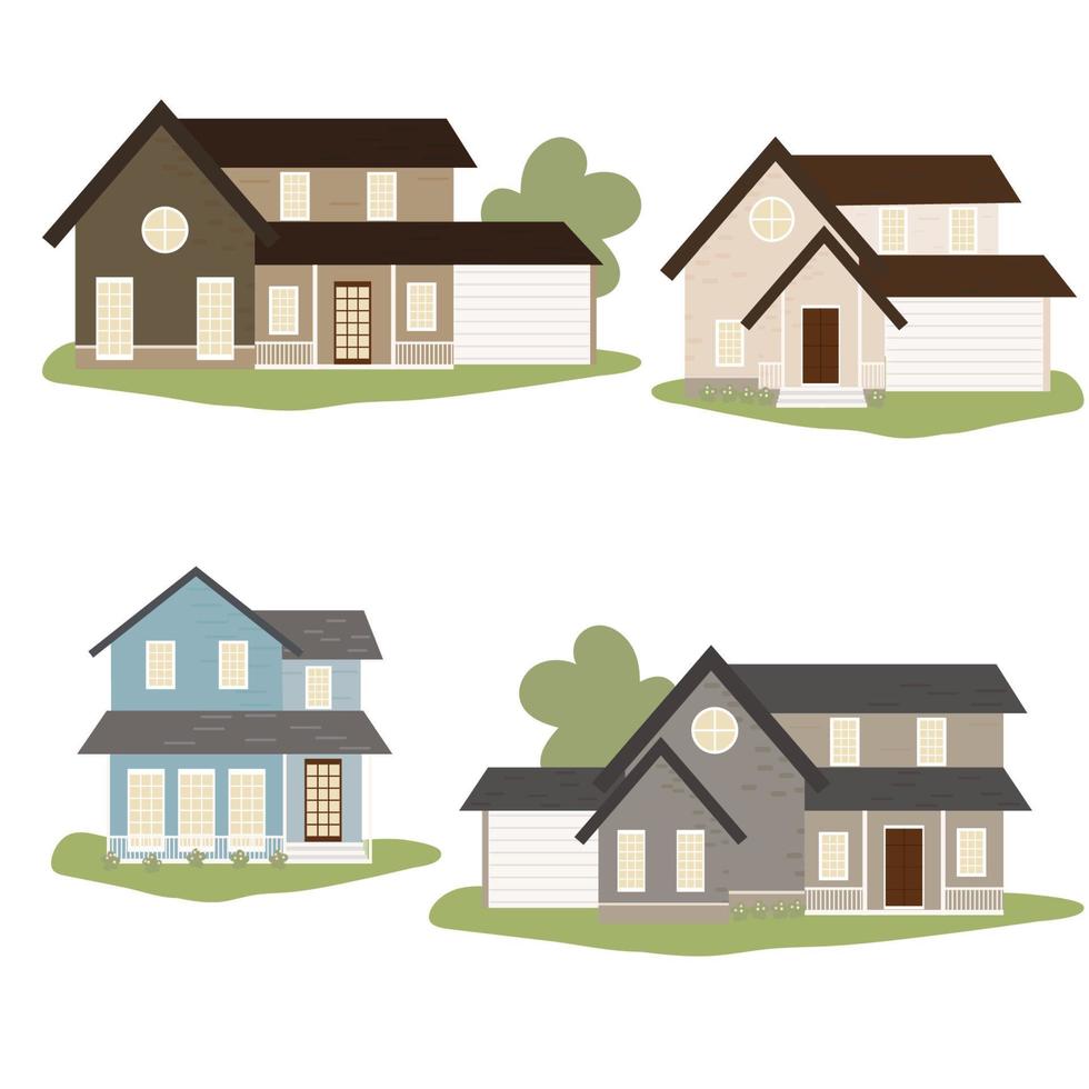 Victorian or American country style house collection eps10 vectors illustration