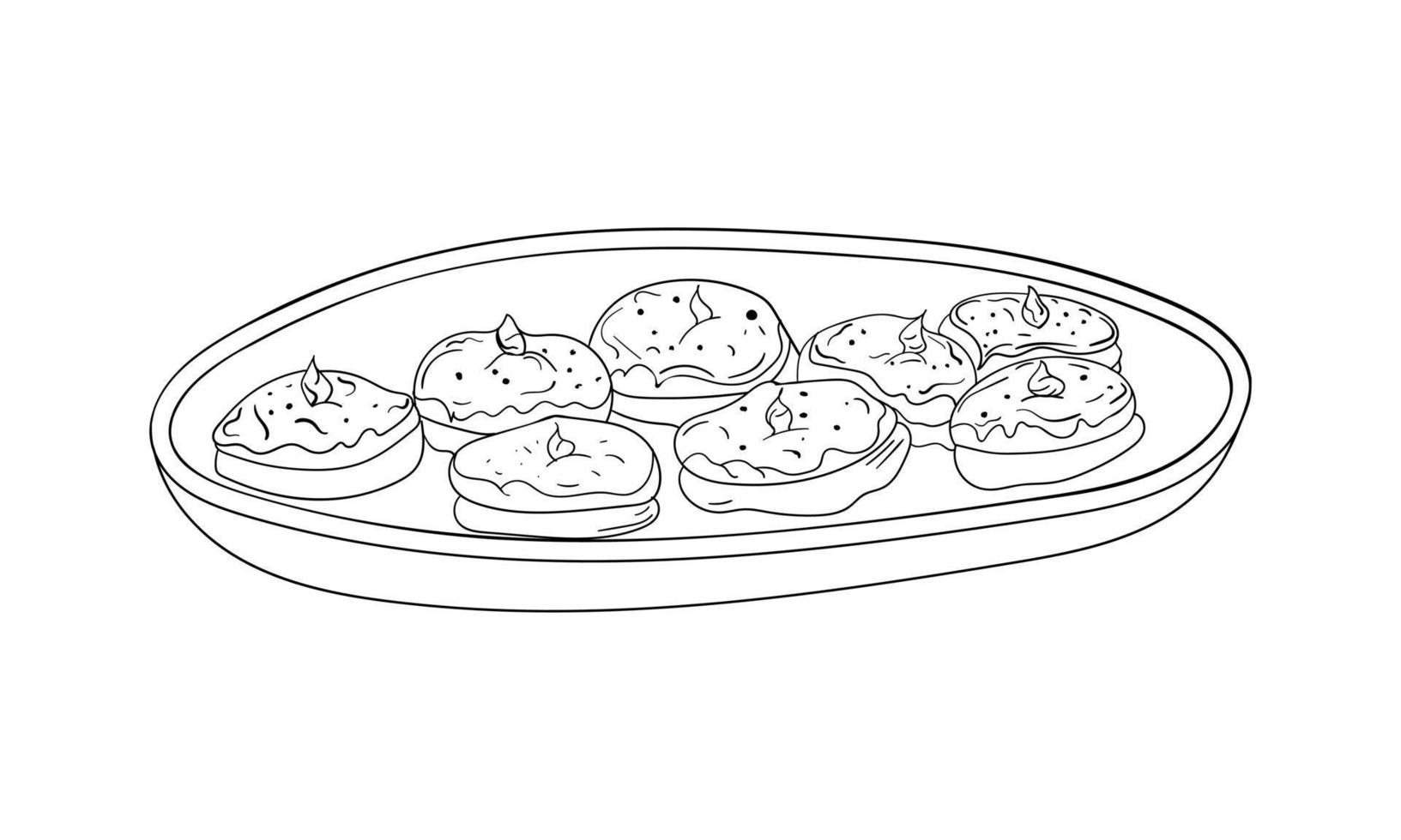 plato sufganiyot hanukkah dibujado a mano, donuts rellenos de gelatina. aislado sobre fondo blanco vector