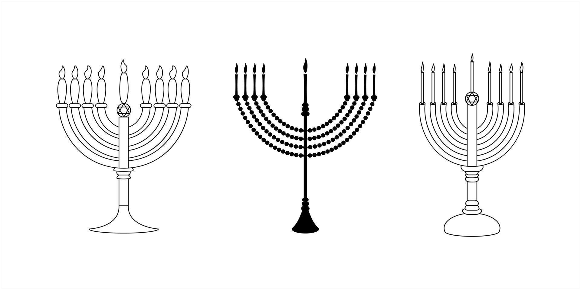 Hand Drawn Candle Menorah Set For Hanukkah Clipart. Isolated on white background. vector