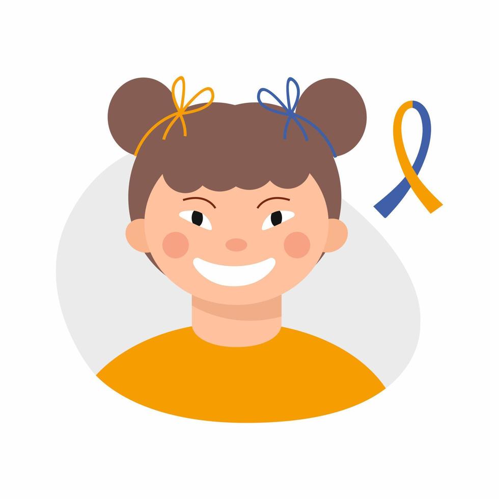 March 21 is World Down Syndrome Awareness Day. Girl with genetic disease. Trisomy 21. vector