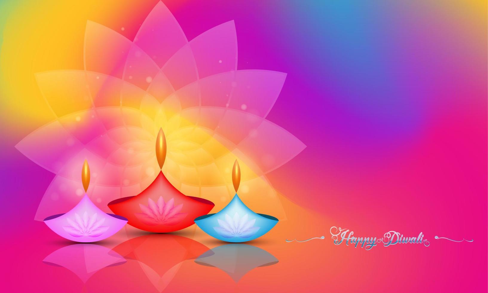 feliz diwali festival de luces india celebración plantilla colorida. diseño gráfico de pancartas de lámparas de aceite diya de loto indio, diseño moderno en colores vibrantes. estilo de arte vectorial, fondo de color degradado vector