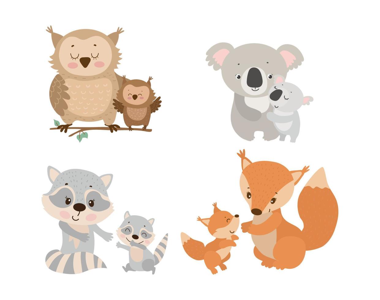 ilustraciones de mamás animales con bebés vector