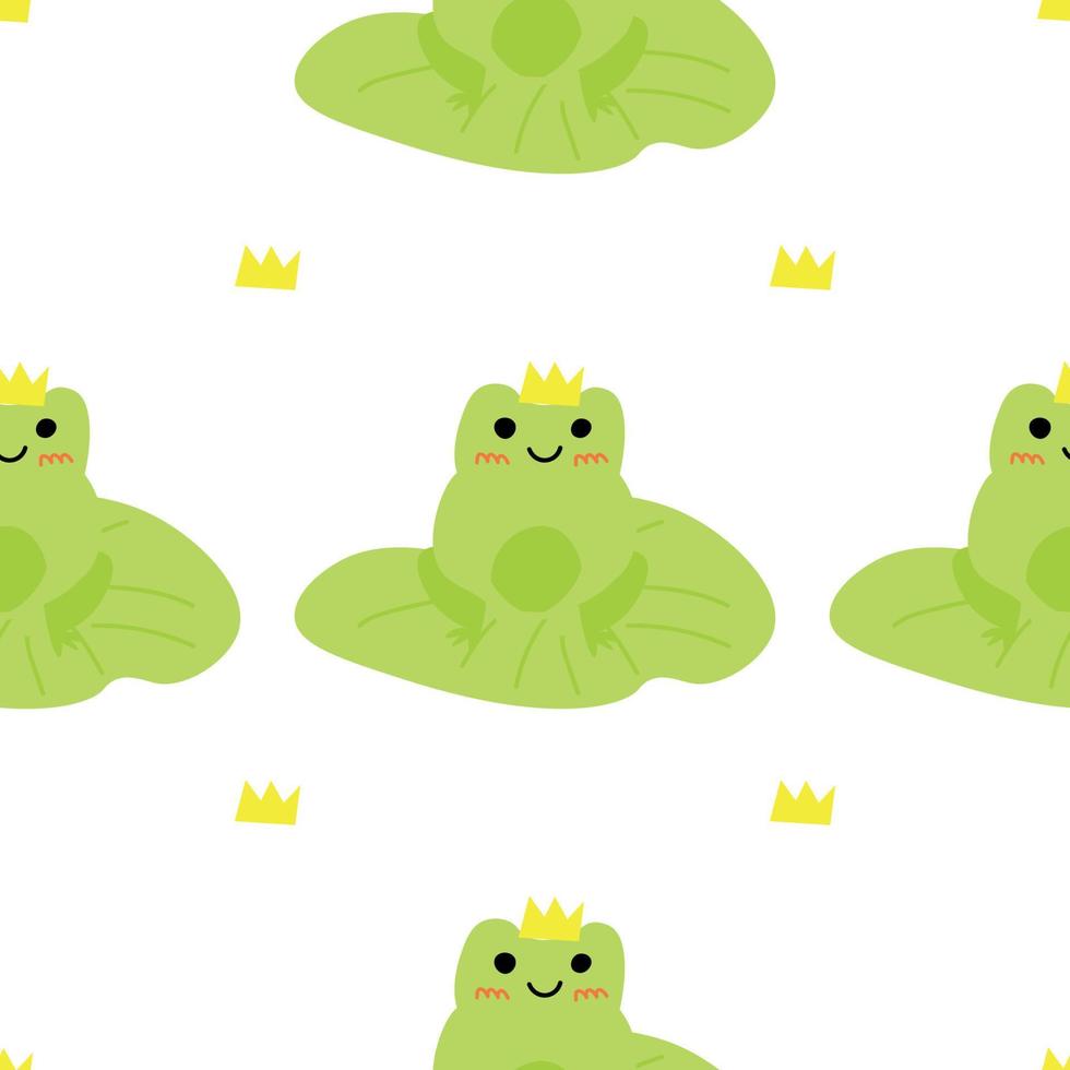 lindas ranas de dibujos animados. sapos verdes enamorados. personajes animales vectoriales patrón sin costuras de dibujo de sapo anfibio. diseño infantil para ropa de bebé, ropa de cama, textiles, impresión, papel tapiz. vector