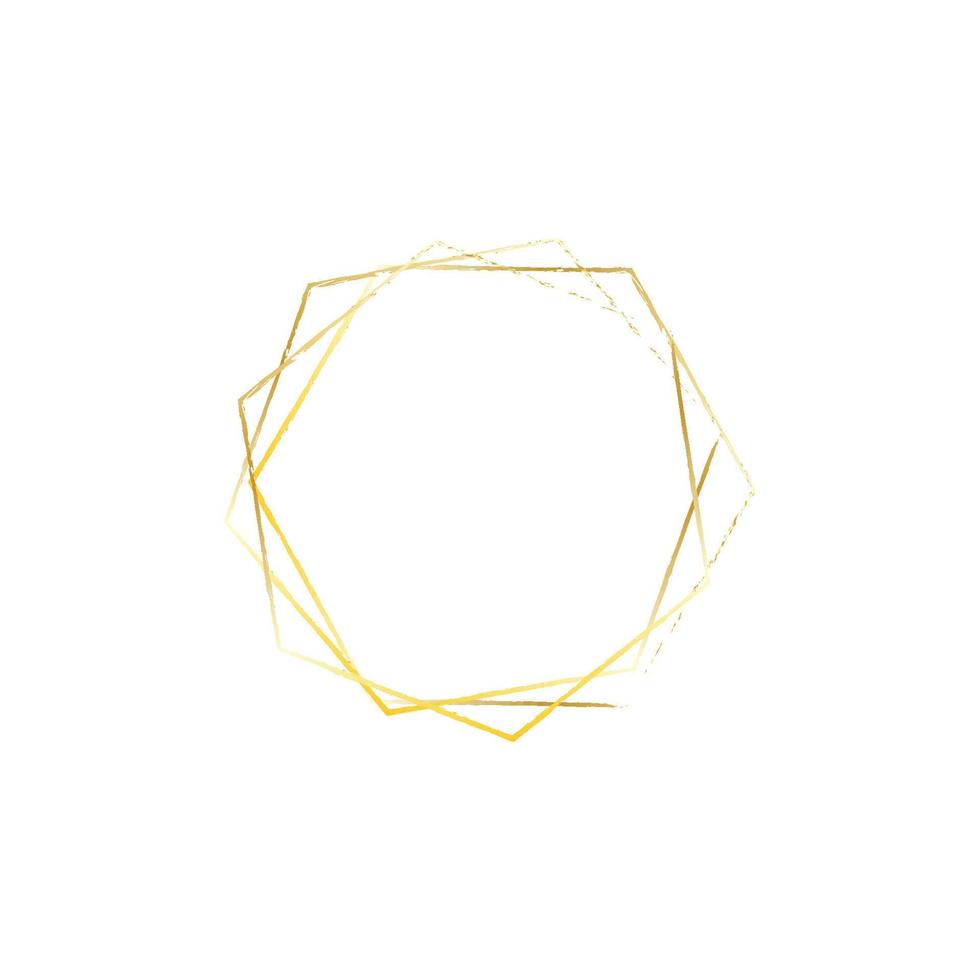 Geometric Golden Frames. Metallic polyhedron, art deco style for wedding invitations, Polygonal Vintage Frames for Invitation Template. vector