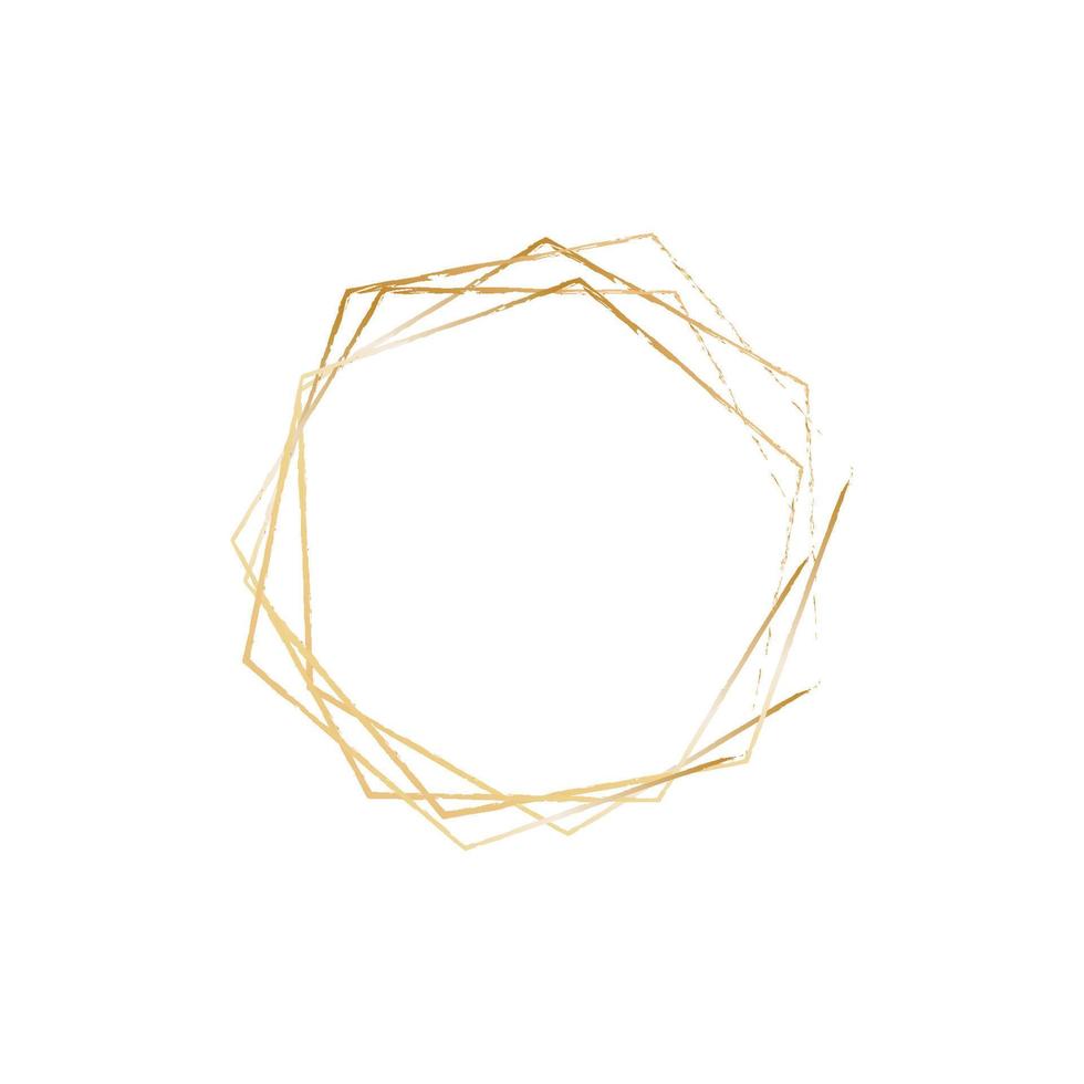 Geometric Golden Frames. Metallic polyhedron, art deco style for wedding invitations, Polygonal Vintage Frames for Invitation Template. vector