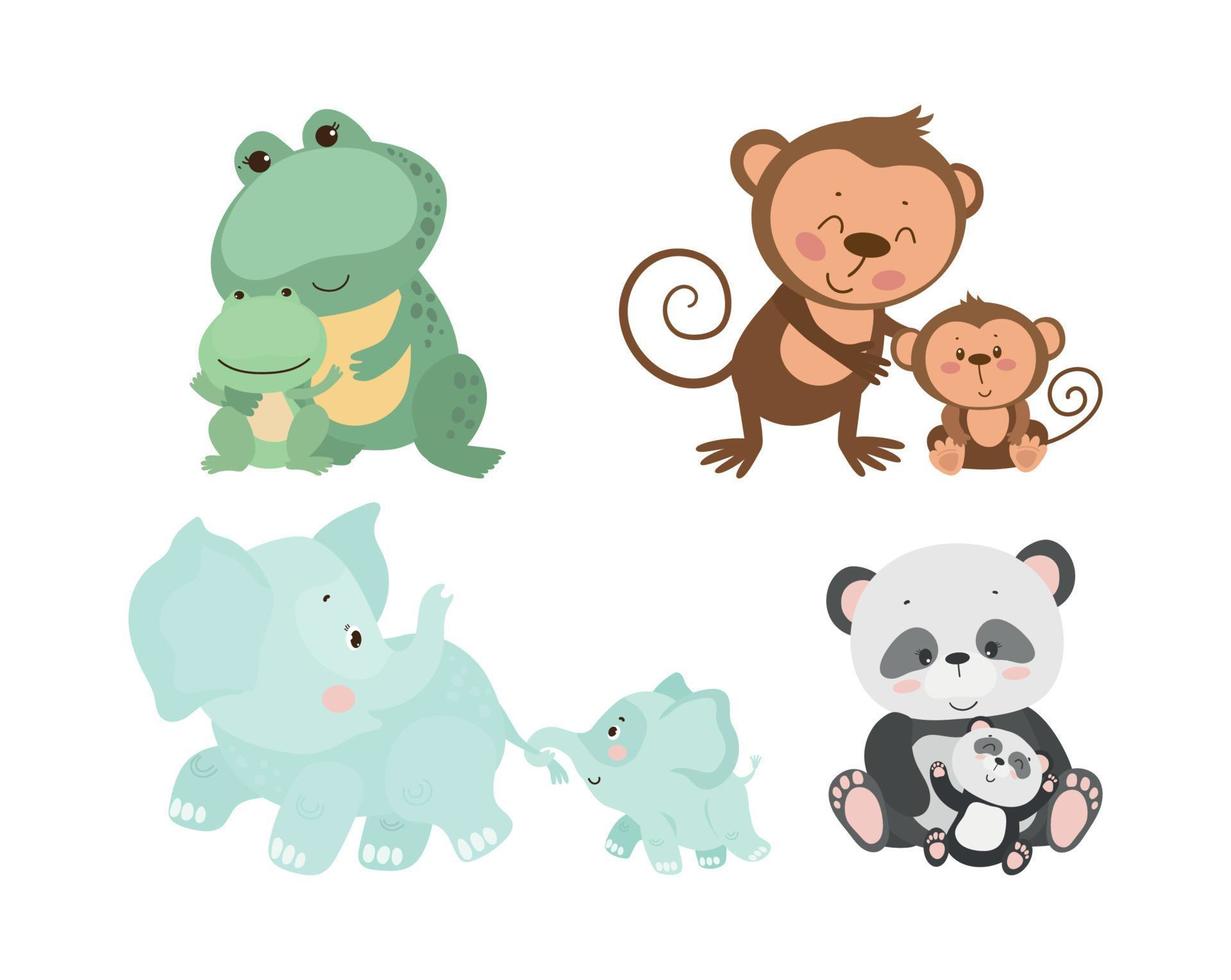 ilustraciones de mamás animales con bebés vector