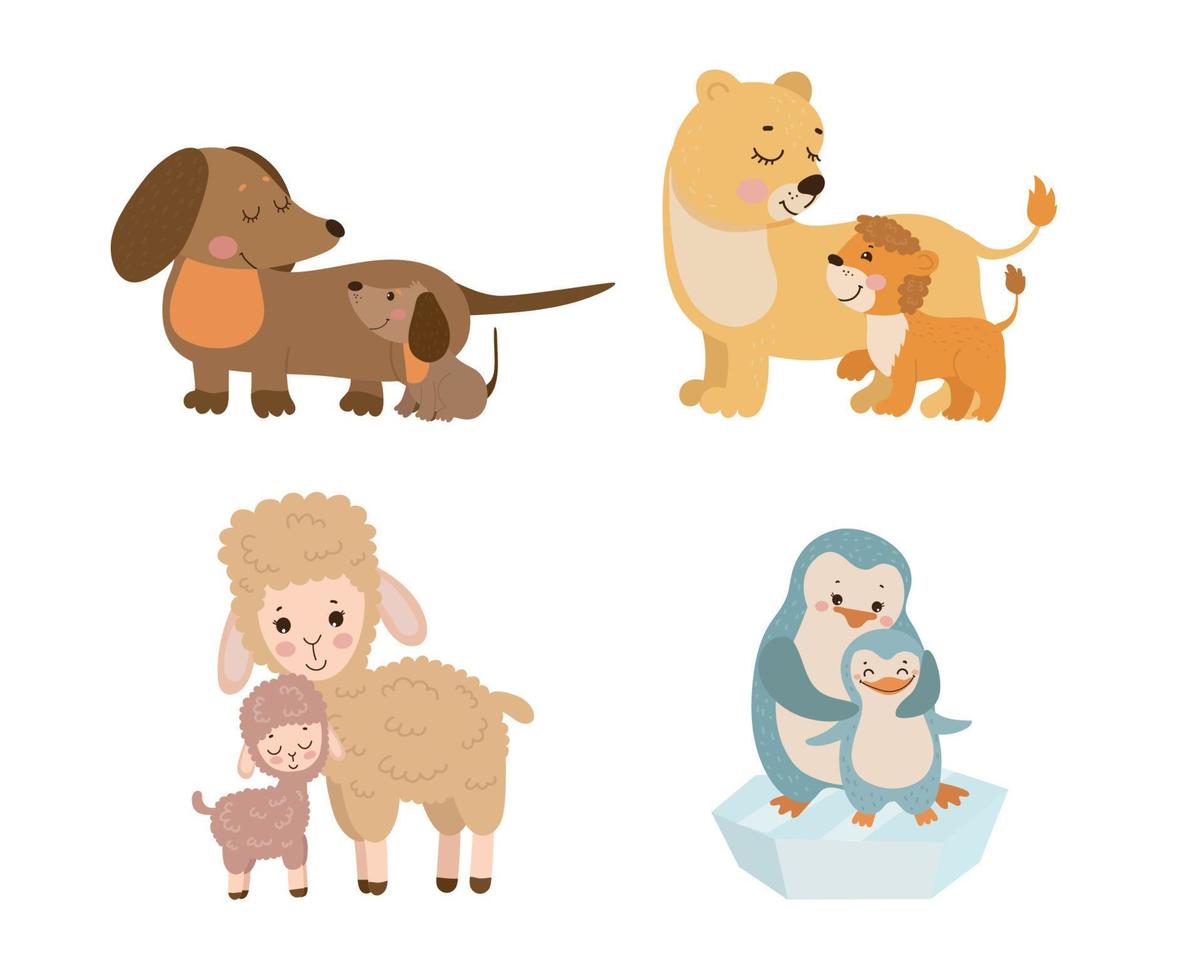 ilustraciones de mamás animales con bebés vector