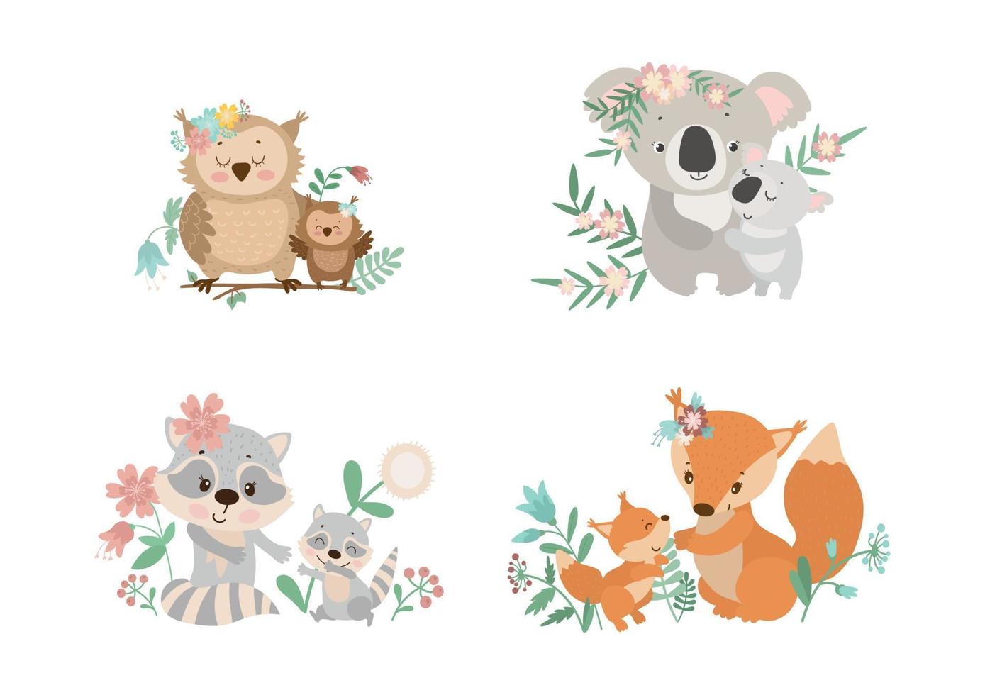 Illustrations of Animal Moms with Babies 12978761 Vector Art at Vecteezy