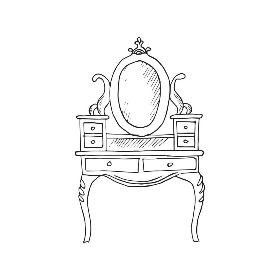 Antique Furniture Illustration in Art Ink Style vector