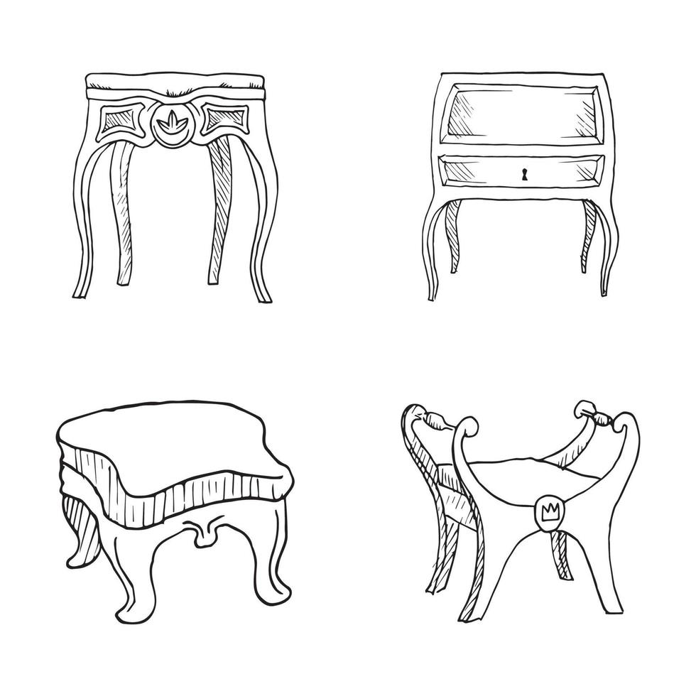 ilustraciones de muebles antiguos en estilo art ink vector