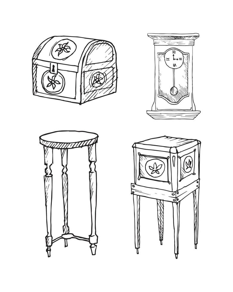 Antique Furniture Illustrations in Art Ink Style vector