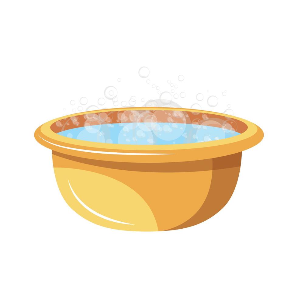 Basin with soap suds and water, washing clothes vector