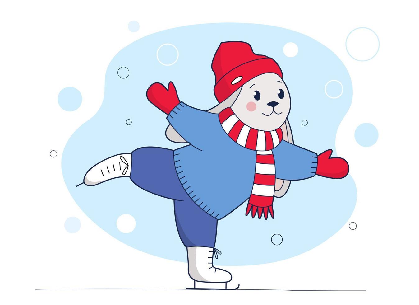 Cute rabbit in winter clothes skating on ice vector