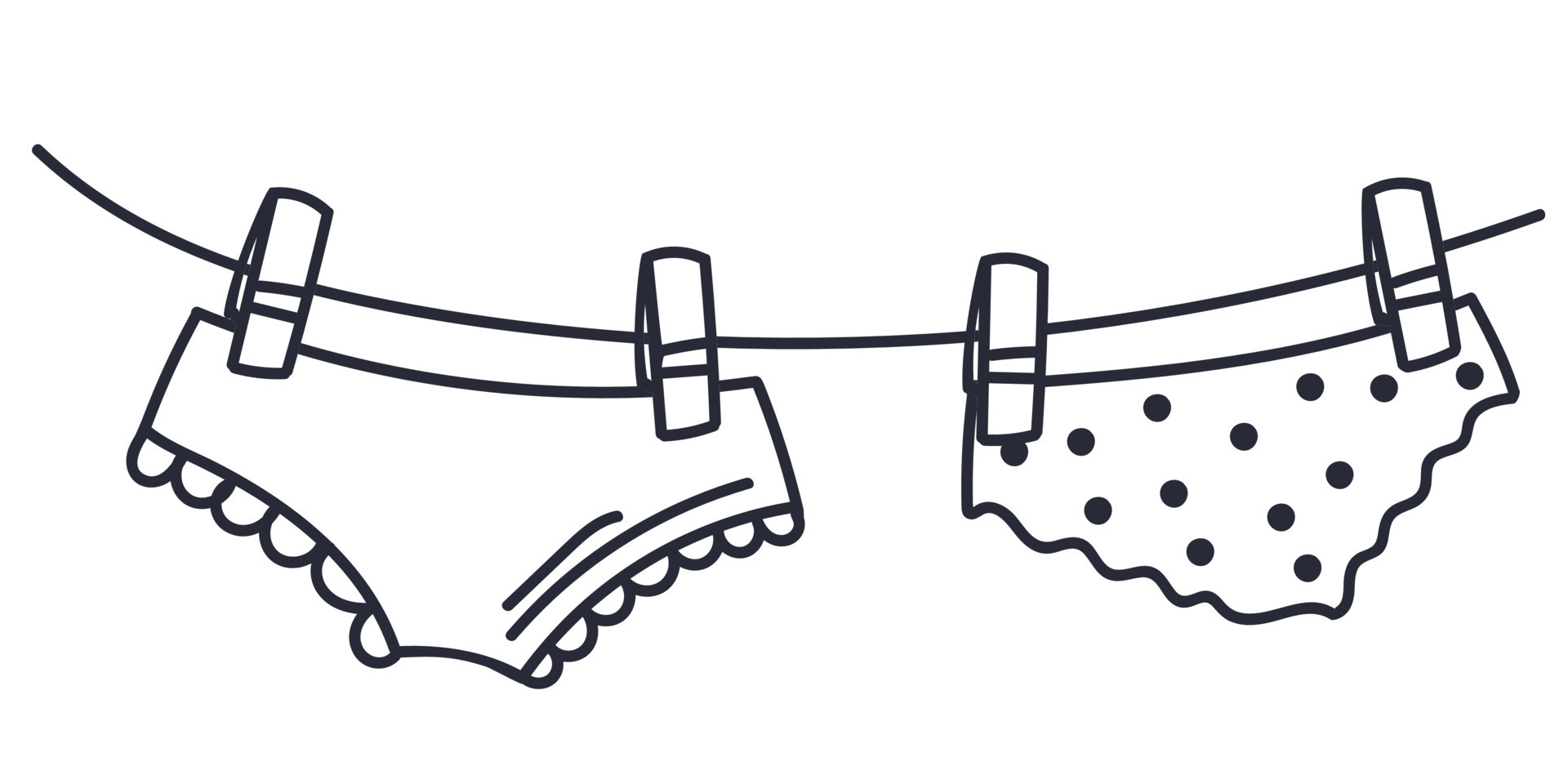 Woman panties drying on a rope in hand drawn doodle style. Vector