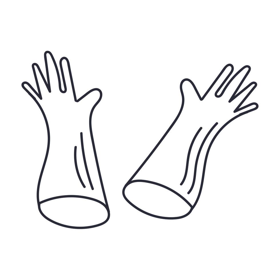 Rubber gloves for cleaning in hand drawn doodle style. Vector illustration on white background.