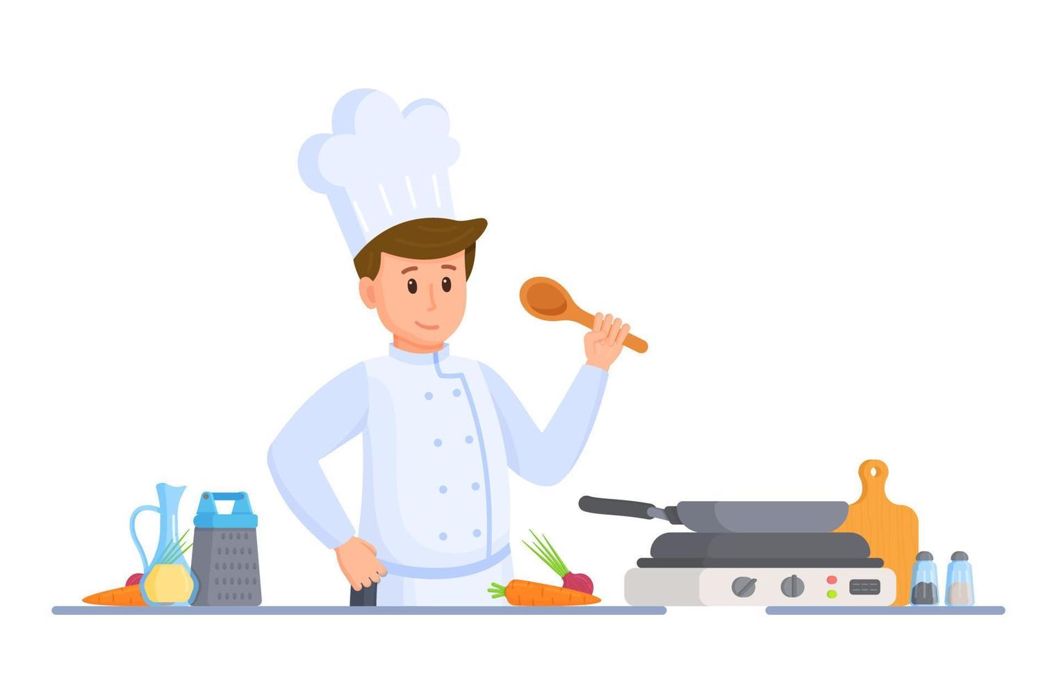 ilustración vectorial de la cocina del chef. cocinar en la cocina de un restaurante. vector