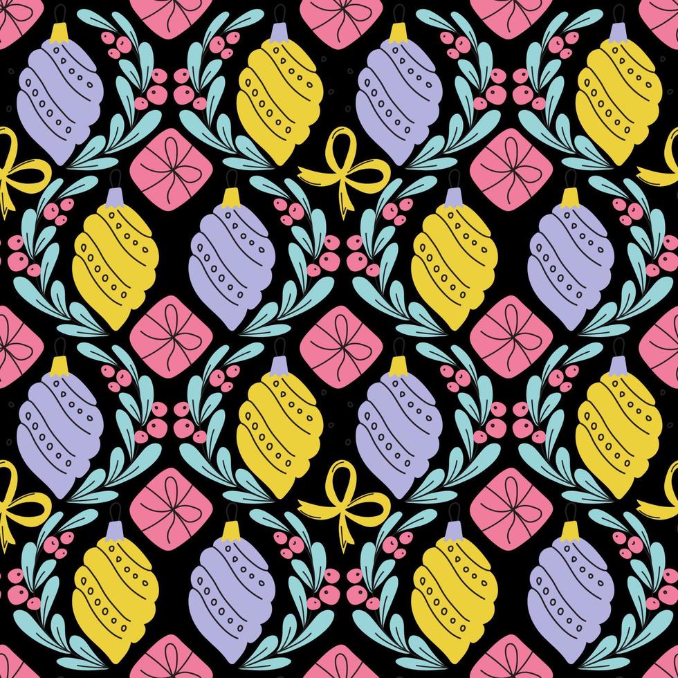Seamless pattern. Christmas Decor in doodle style. vector