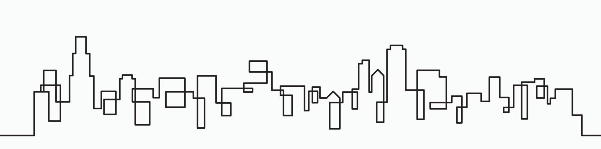 Modern City Skyline continuous outline drawing on white background. vector