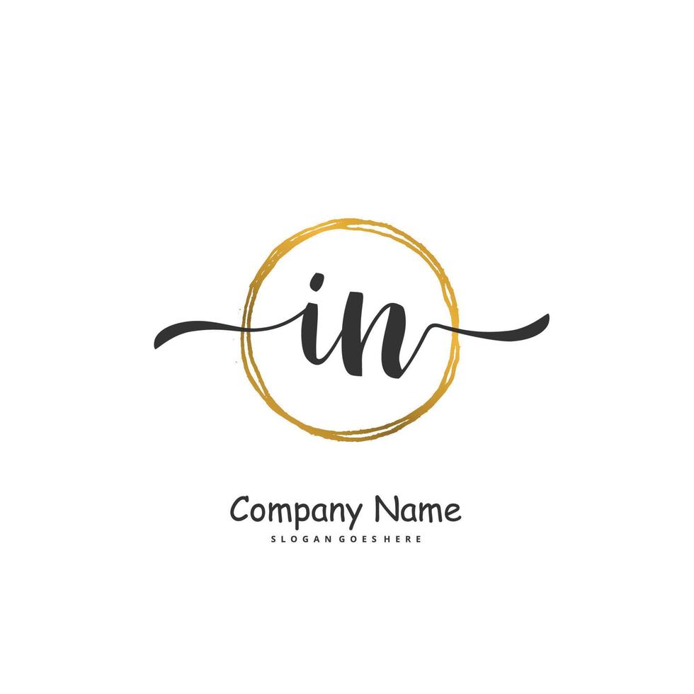 IN Initial handwriting and signature logo design with circle. Beautiful design handwritten logo for fashion, team, wedding, luxury logo. vector