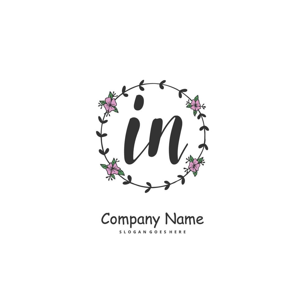IN Initial handwriting and signature logo design with circle. Beautiful design handwritten logo for fashion, team, wedding, luxury logo. vector