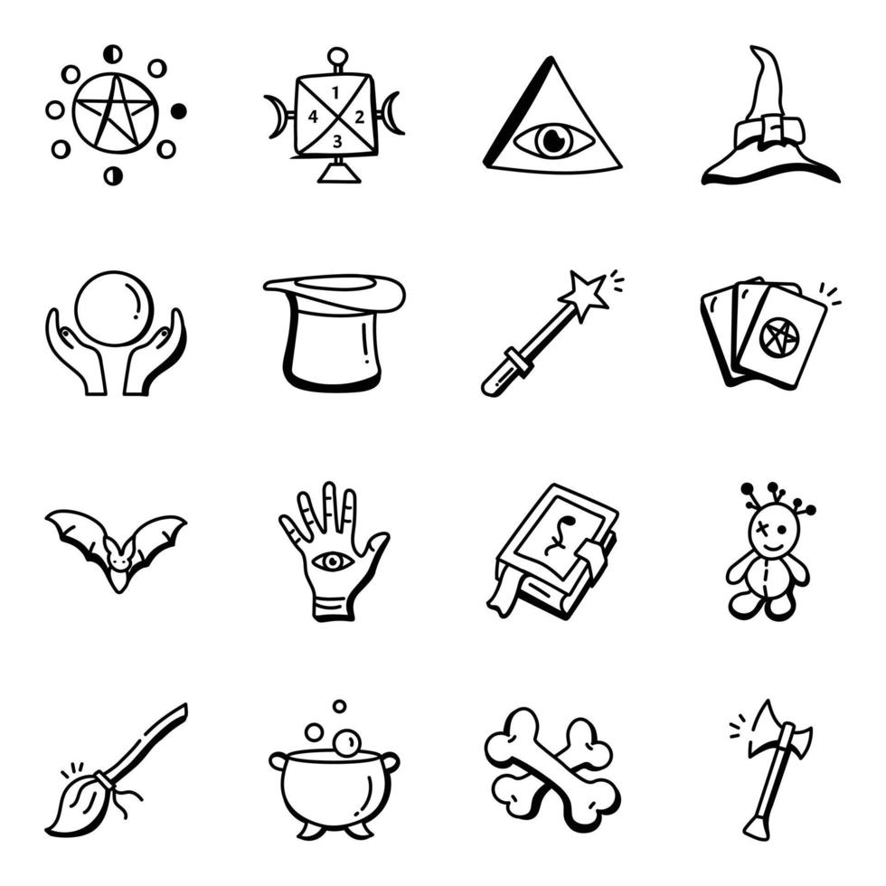 Pack of Wiccan Hand Drawn Icons vector