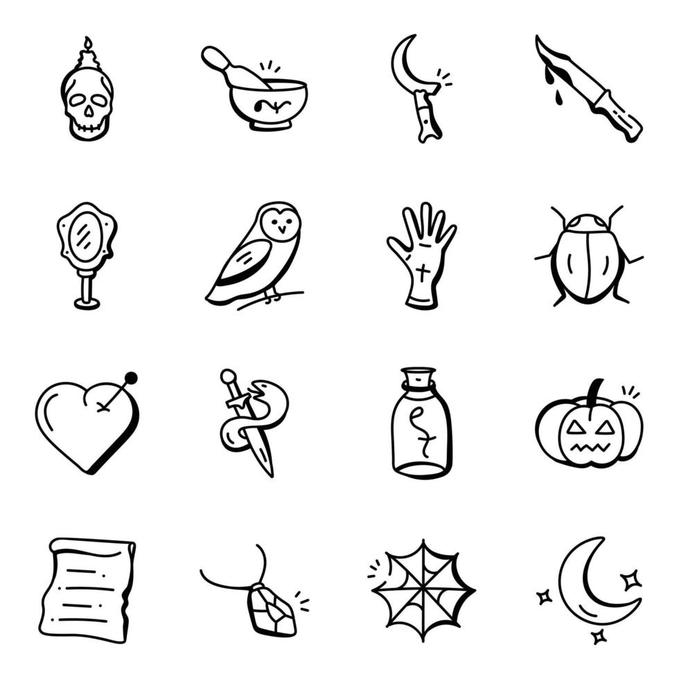 Set of Witchcraft Hand Drawn Icons vector