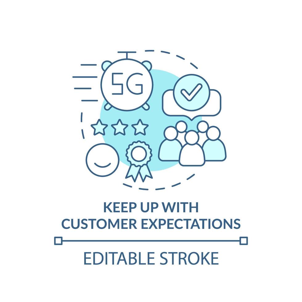 Keep up with customer expectations turquoise concept icon. Digital first strategy abstract idea thin line illustration. Isolated outline drawing. Editable stroke. vector
