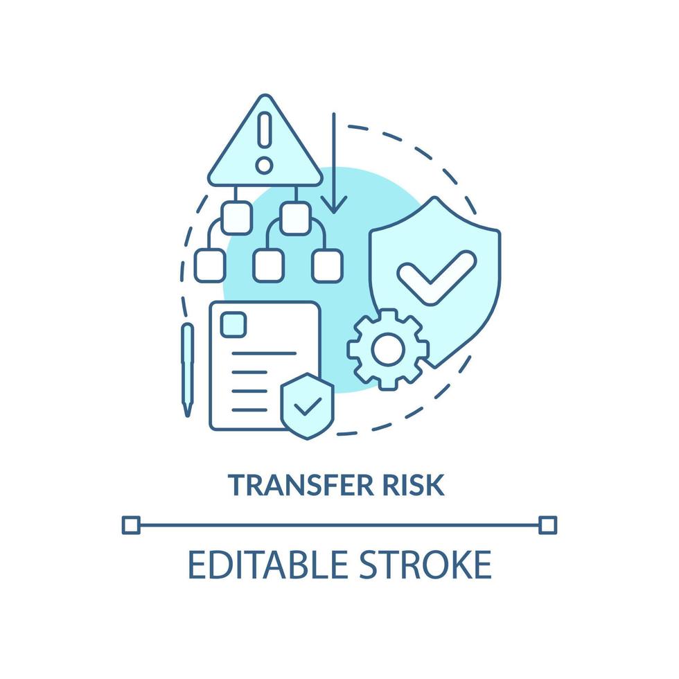 icono de concepto turquesa de riesgo de transferencia. paso de gestión de riesgos idea abstracta ilustración de línea delgada. consecuencias cambiantes. dibujo de contorno aislado. trazo editable. vector