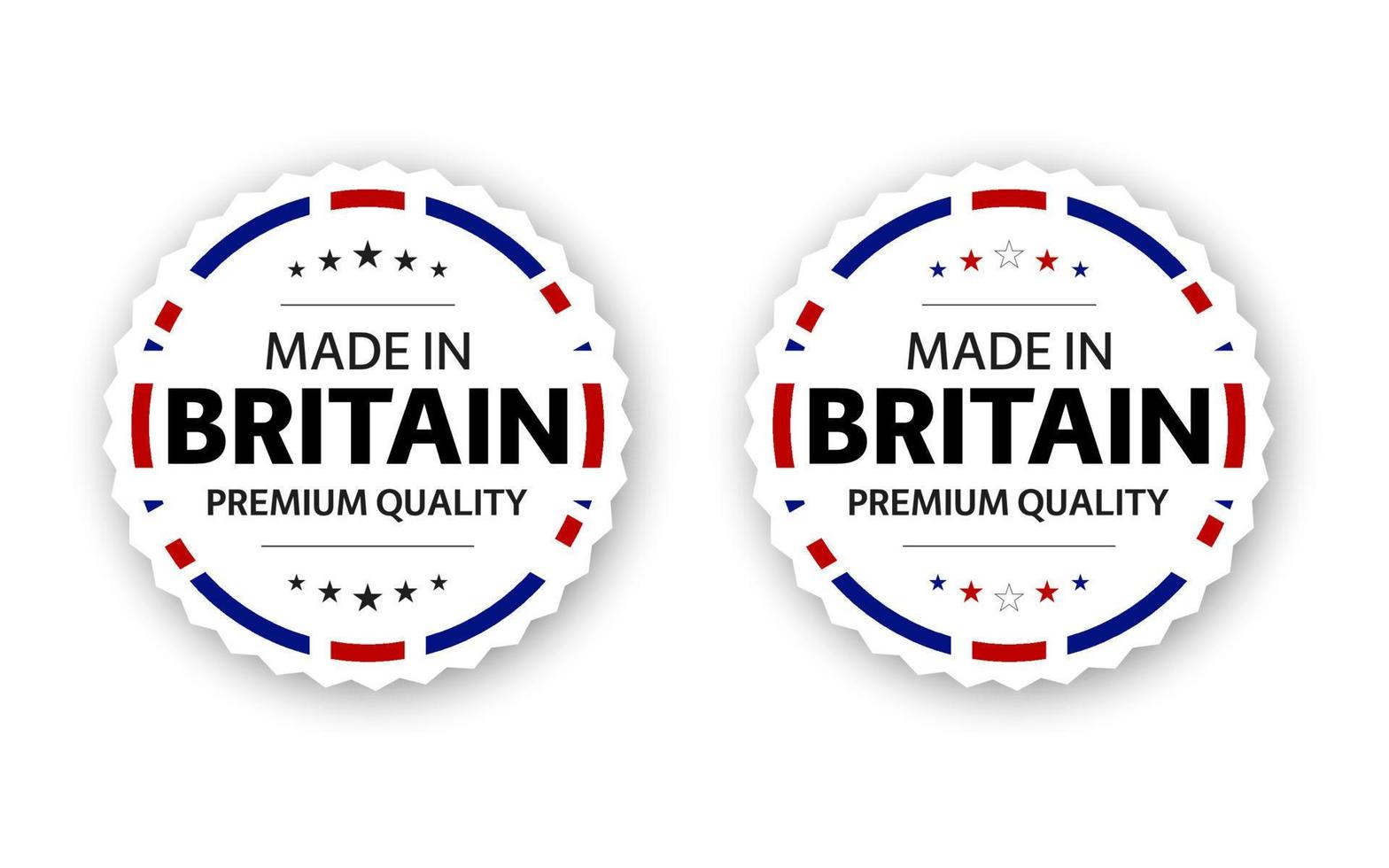 Set of two British labels. Made in Britain. Premium quality stickers and symbols with stars. Simple vector illustration isolated on white background