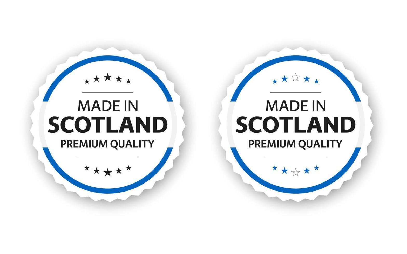 Set of two Scottish labels. Made in Scotland. Premium quality stickers and symbols with stars. Simple vector illustration isolated on white background