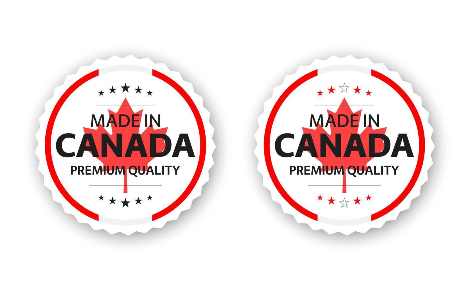 Set of two Canadian labels. Made in Canada. Premium quality stickers and symbols with stars. Simple vector illustration isolated on white background