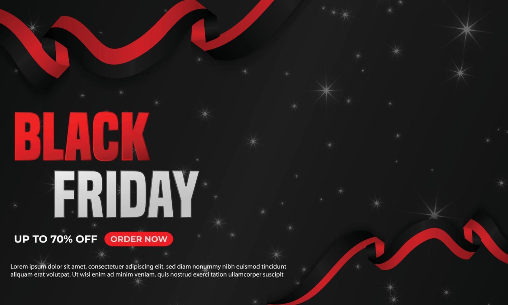 Celebration black friday sale promotion discount background with confetti and glowing light stars. vector