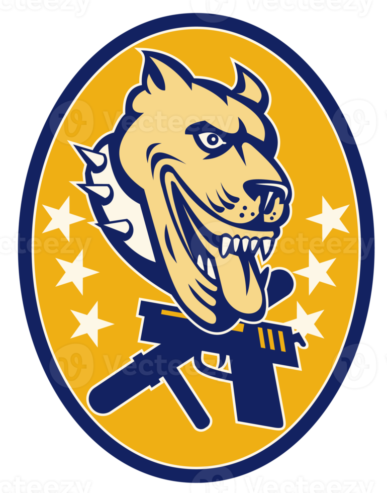 Angry pit bull with gun pistol baton and stars png