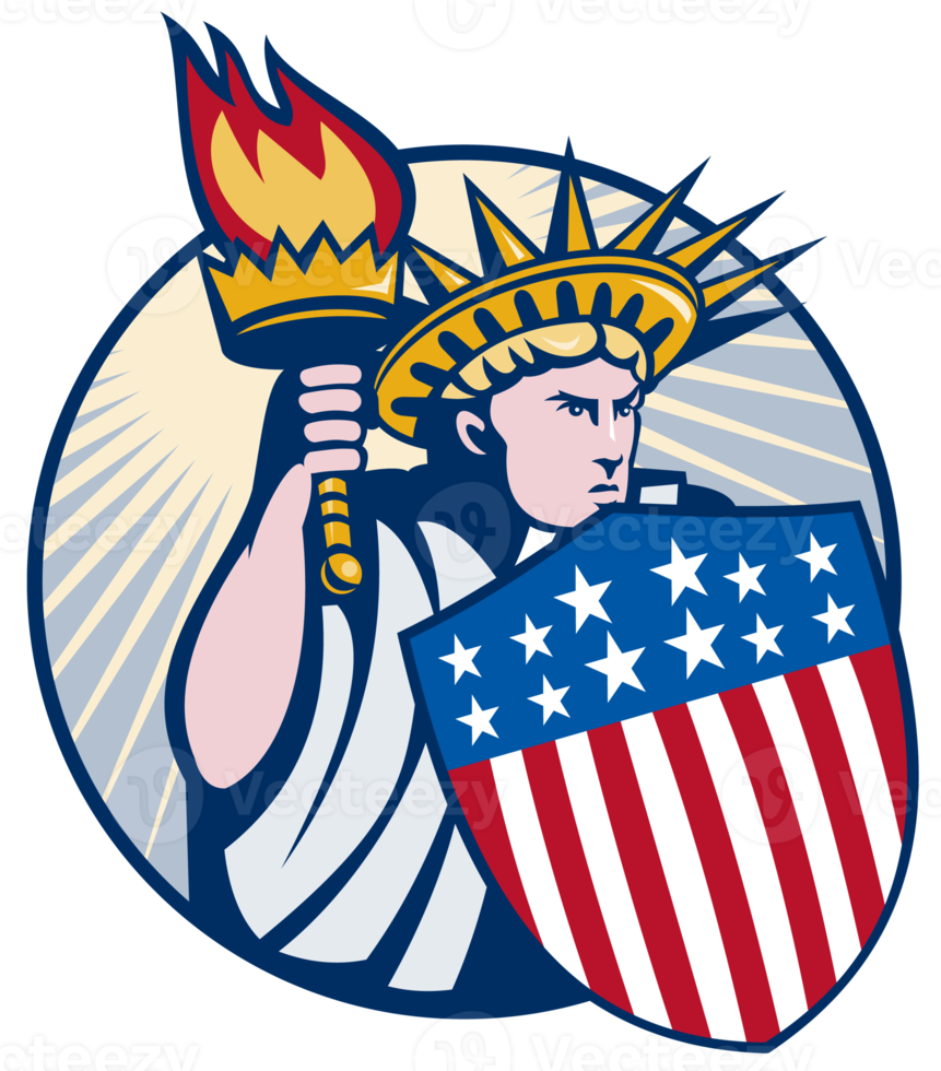 lady statue of liberty with torch and shield png
