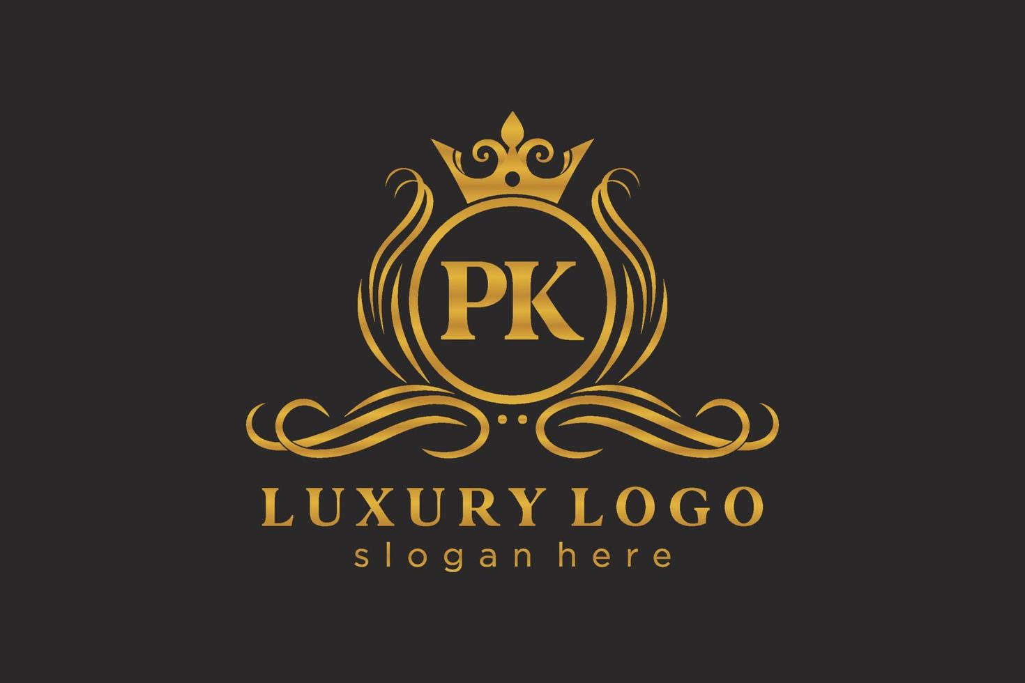 plantilla de logotipo de lujo real de letra pk inicial en arte vectorial para restaurante, realeza, boutique, cafetería, hotel, heráldica, joyería, moda y otras ilustraciones vectoriales. vector