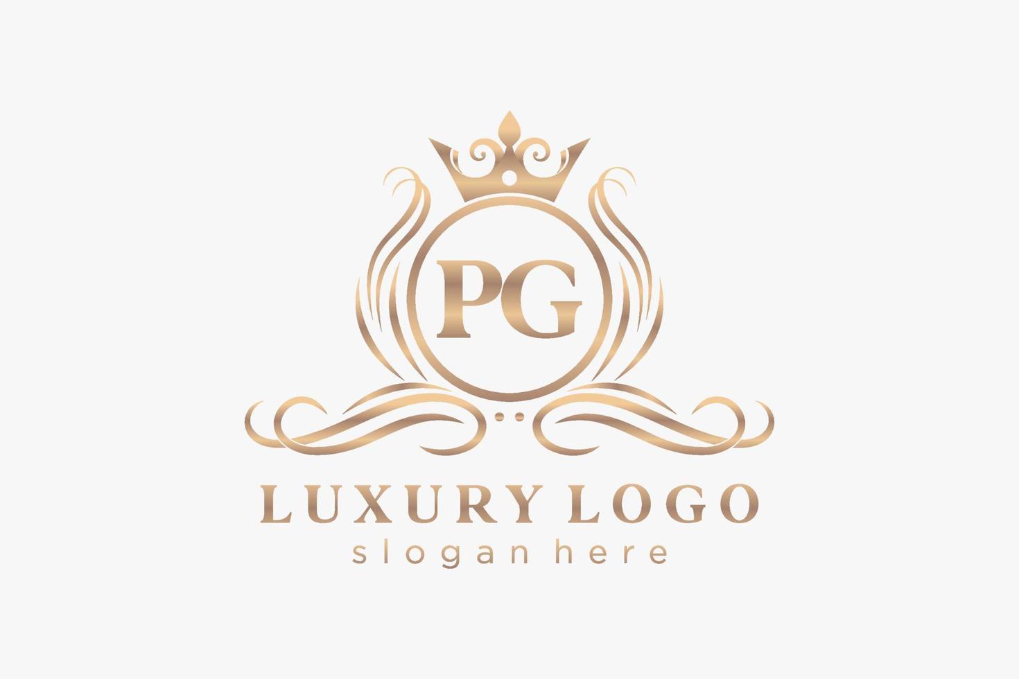 plantilla de logotipo de lujo real de letra pg inicial en arte vectorial para restaurante, realeza, boutique, cafetería, hotel, heráldica, joyería, moda y otras ilustraciones vectoriales. vector