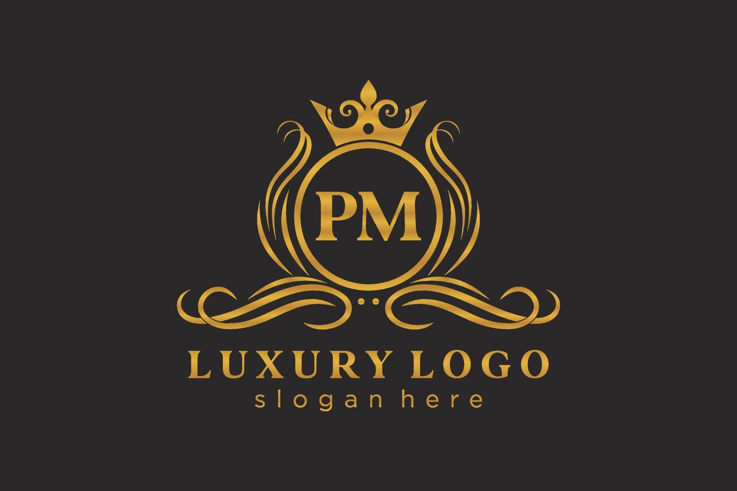 plantilla de logotipo de lujo real de letra pm inicial en arte vectorial para restaurante, realeza, boutique, café, hotel, heráldica, joyería, moda y otras ilustraciones vectoriales. vector