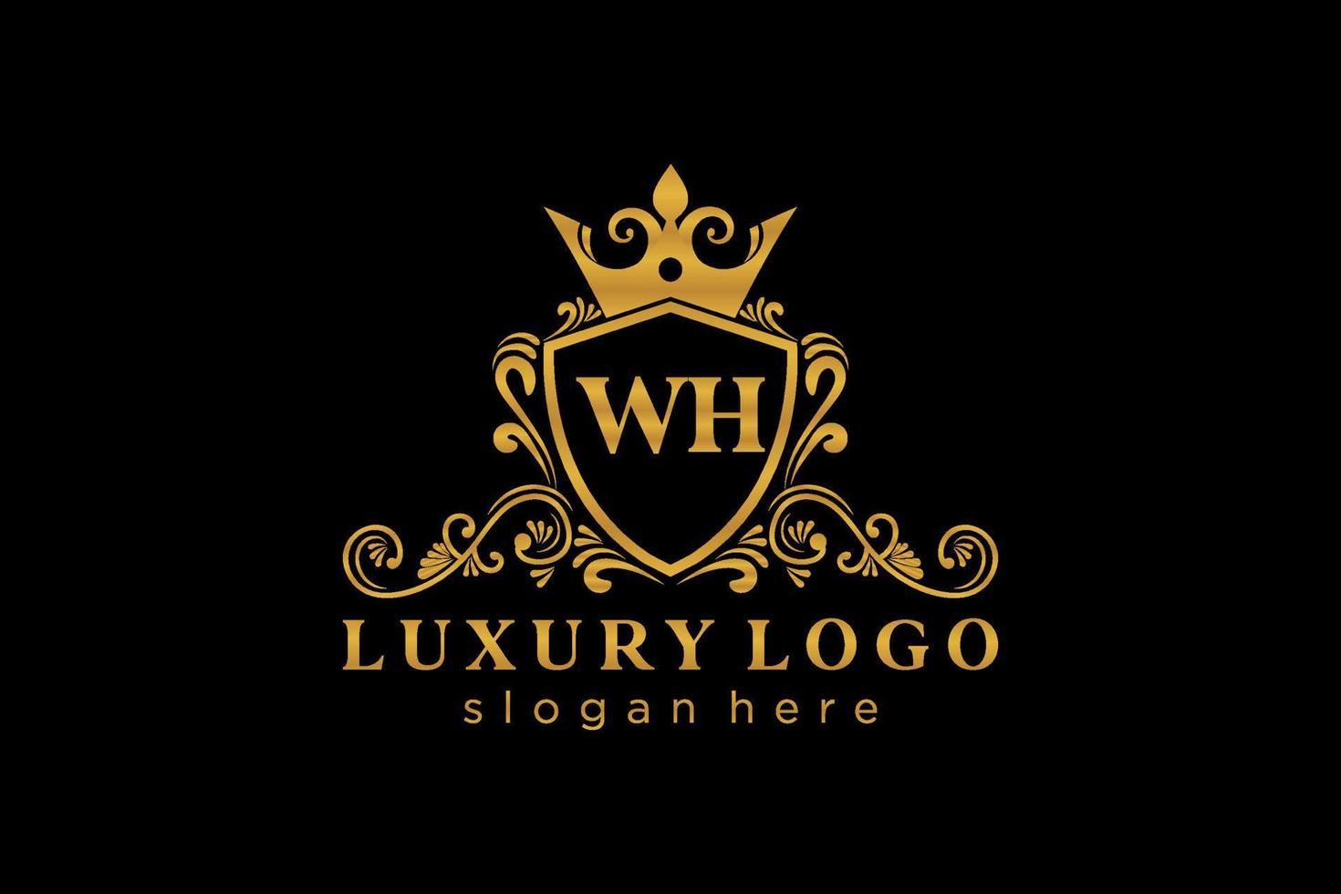 Initial WH Letter Royal Luxury Logo template in vector art for Restaurant, Royalty, Boutique, Cafe, Hotel, Heraldic, Jewelry, Fashion and other vector illustration.