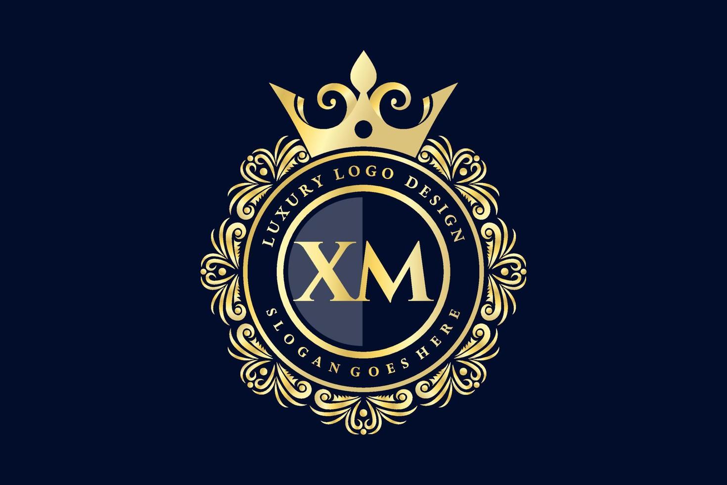 XM Initial Letter Gold calligraphic feminine floral hand drawn heraldic monogram antique vintage style luxury logo design Premium Vector