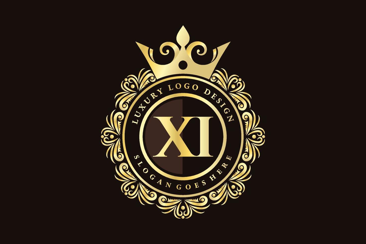 XI Initial Letter Gold calligraphic feminine floral hand drawn heraldic monogram antique vintage style luxury logo design Premium Vector