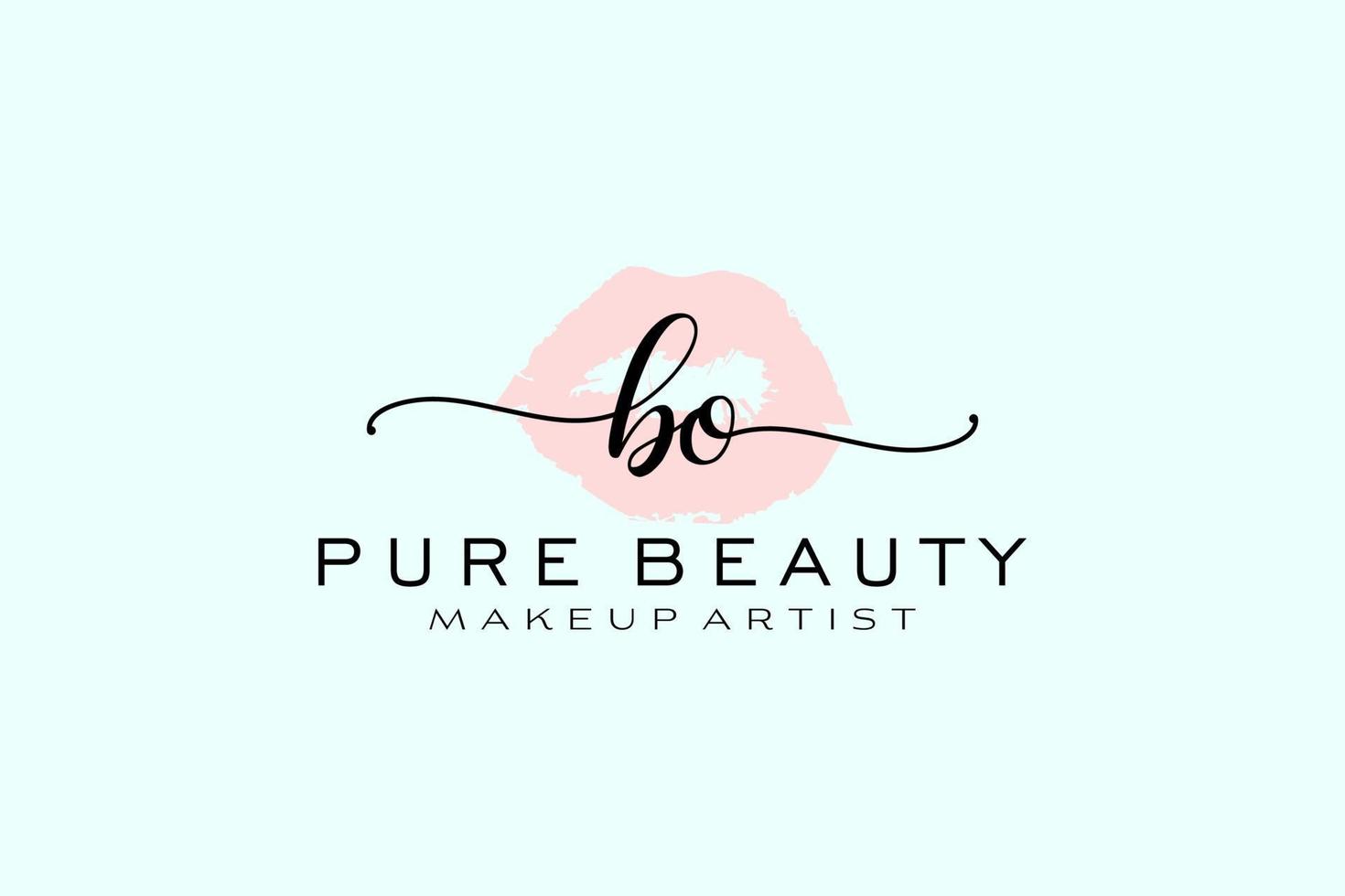 diseño de logotipo prefabricado de labios de acuarela bo inicial, logotipo para marca comercial de artista de maquillaje, diseño de logotipo de boutique de belleza rubor, logotipo de caligrafía con plantilla creativa. vector