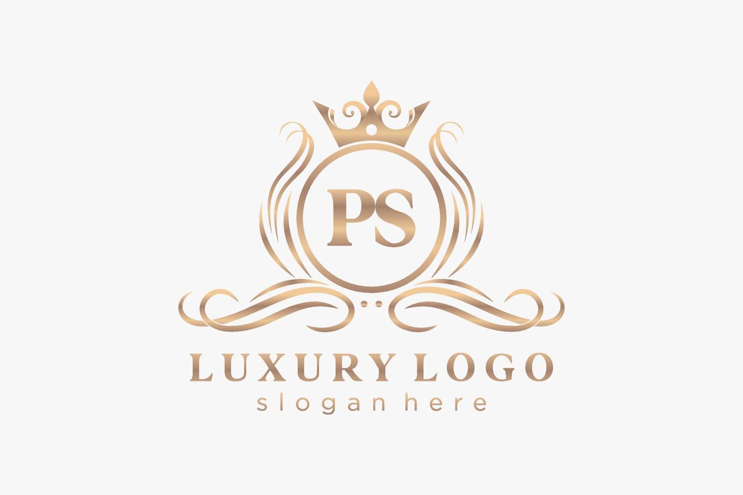 Initial PS Letter Royal Luxury Logo template in vector art for Restaurant, Royalty, Boutique, Cafe, Hotel, Heraldic, Jewelry, Fashion and other vector illustration.